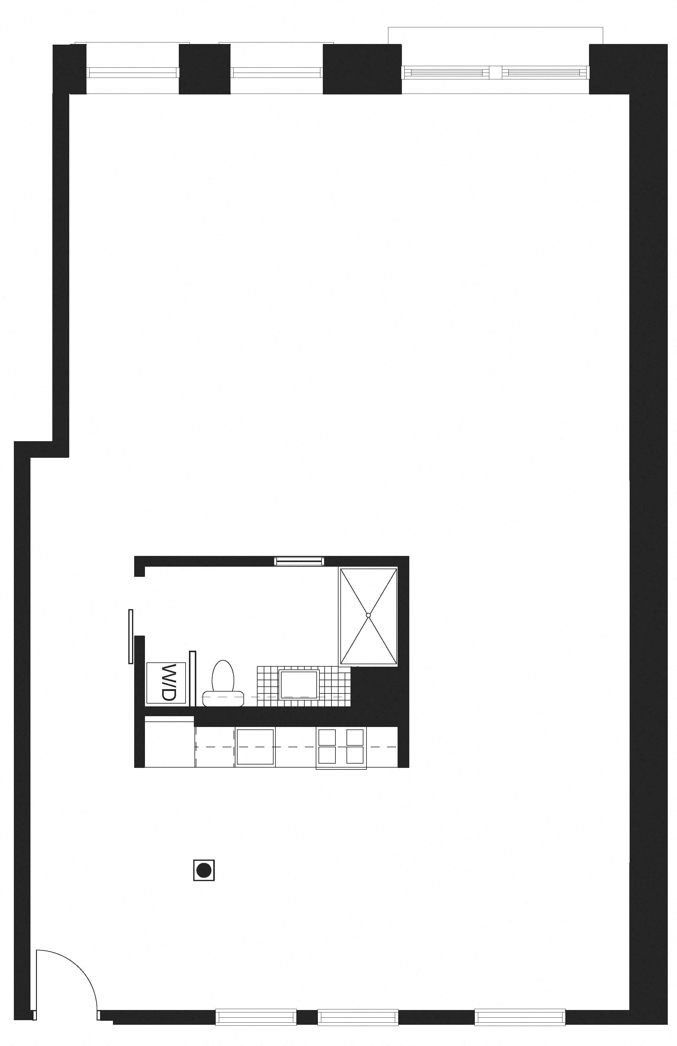 Floor plan for 1 bed, 1 bath, 1351 sqft